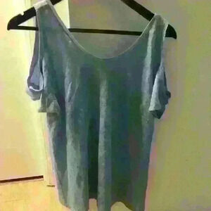 Sandro Linen Blue Top With Open Shoulders